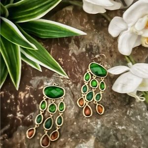 Vintage Green and Gold Teardrop Earrings